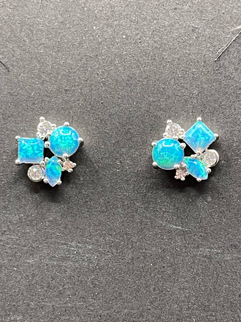 Bomb Party Sterling Silver Blue Opal Cluster Stud Earrings NWOT